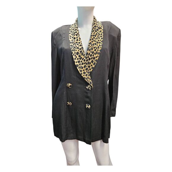Scarlett Jackets & Blazers - Scarlett Black Womens Size Large Animal Print Lapel Blazer Vintage 80's